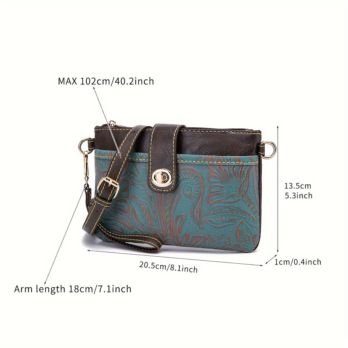 Exquisite Embossed Western Clutch Bag - Versatile Crossbody or Wristlet - Timeless Retro Style for Fashion-Forward Women