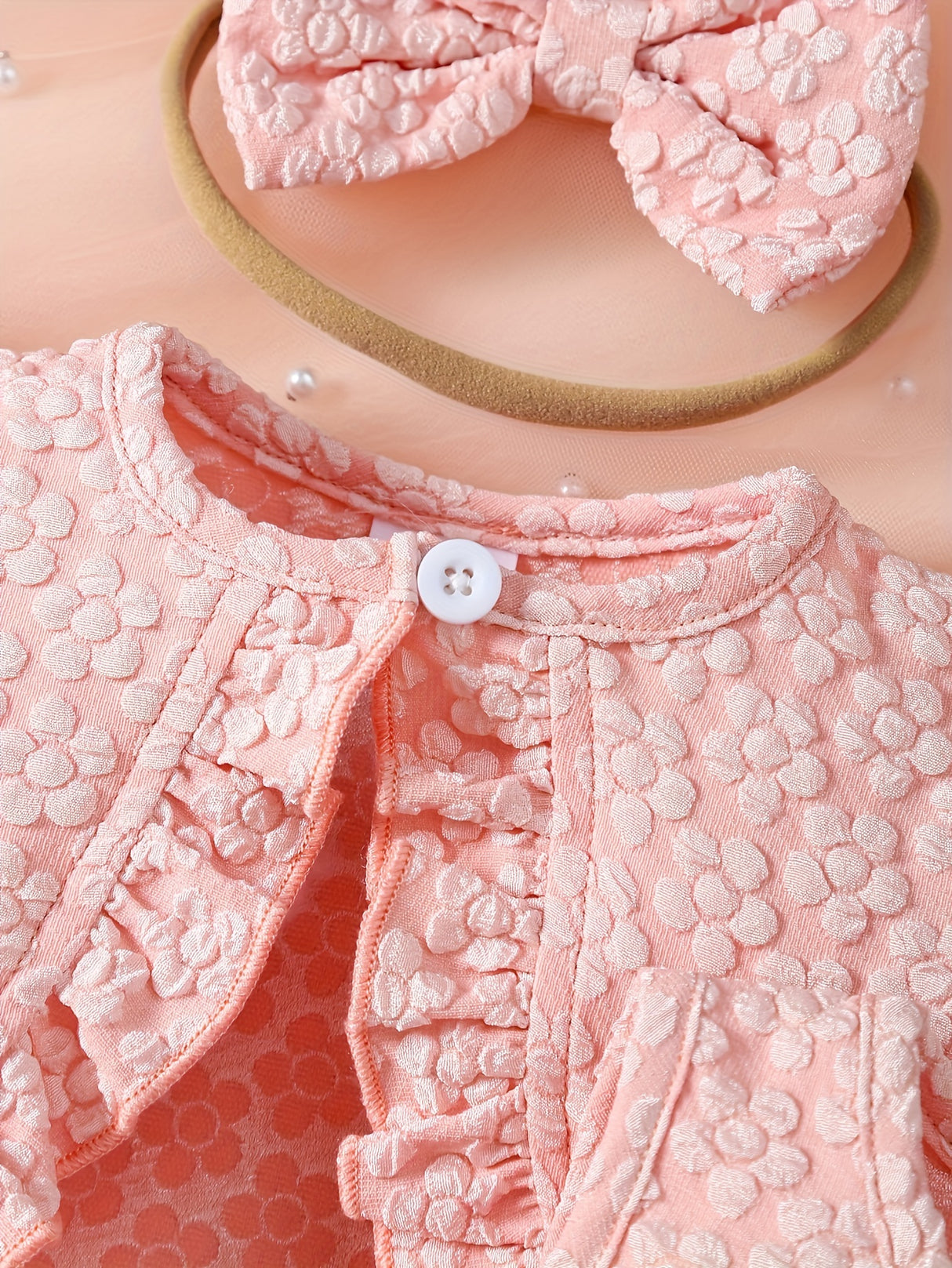 [Summer Baby Dress] 3pcs Summer Baby Girl Custom Mesh Dress | Three-Dimensional Butterfly Embroidered, Flanged Skin Flared Sleeve Short-Style Outer Blouse, Bow Hair Ribbon Set