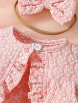 [Summer Baby Dress] 3pcs Summer Baby Girl Custom Mesh Dress | Three-Dimensional Butterfly Embroidered, Flanged Skin Flared Sleeve Short-Style Outer Blouse, Bow Hair Ribbon Set