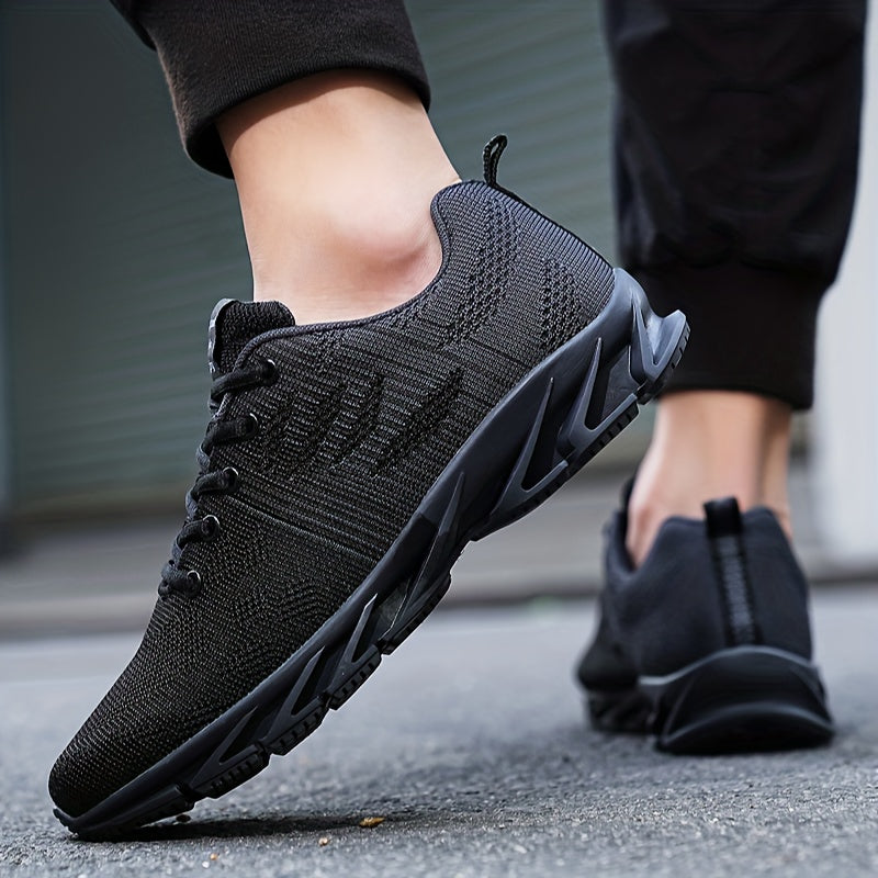 Men's Trendy Knitted Breathable Lightweight Shock-Absorbing Comfy Running Shoes, Spring And Summer