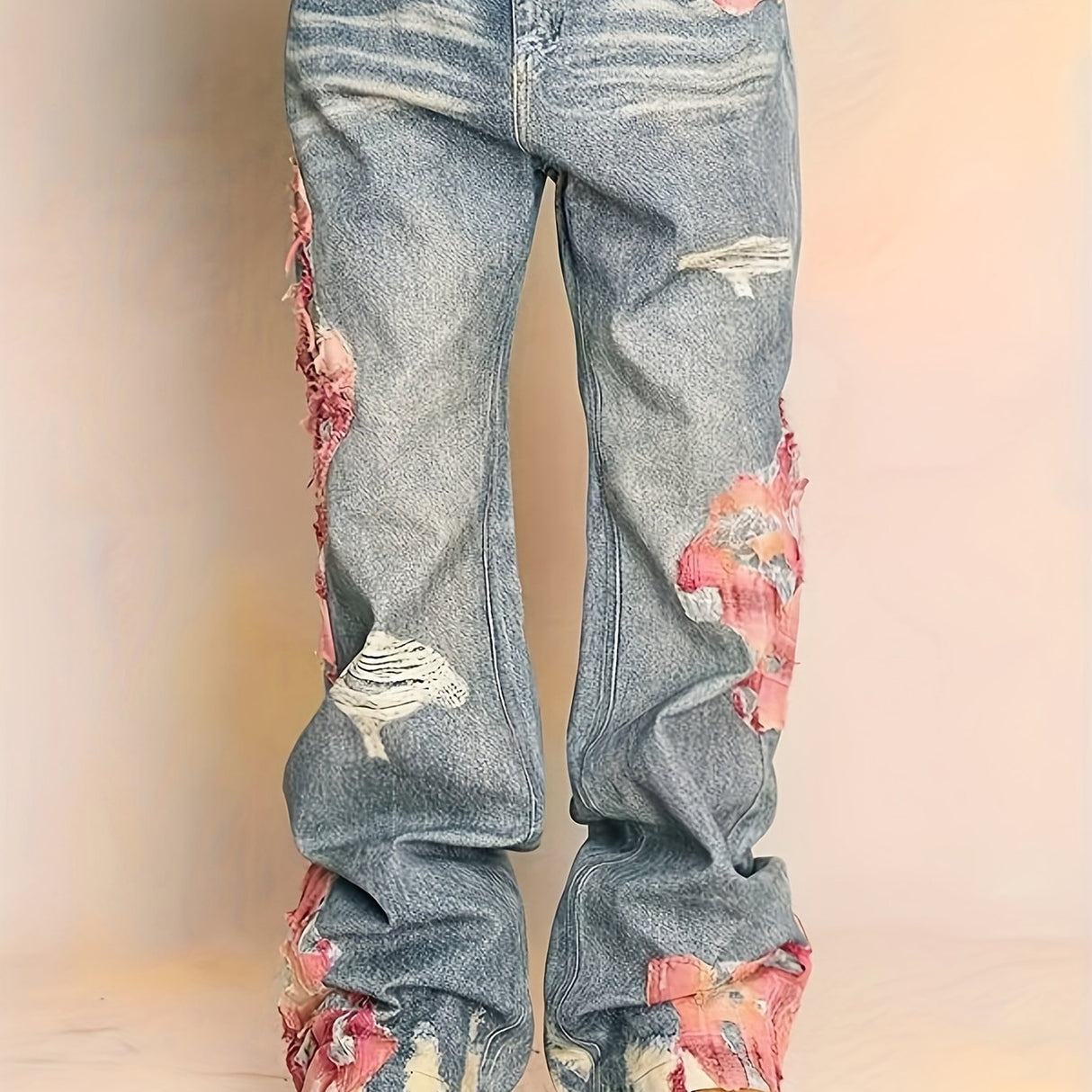 High Street Hip-hop Flared Jeans For Men And Women Summer Street Design LaceSplicing Mopping Pants