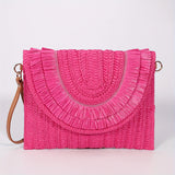 Trendy Fringe Straw Clutch Bag - Fashionable Woven Design with Secure Flap Magnet Closure - Stylishly Versatile Solid Color Purse & Wristlet