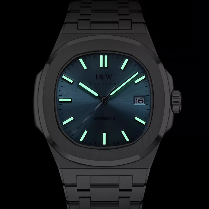 I&W CARNIVAL Men's Automatic Mechanical Watches, Waterproof Strong Luminous Full Steel Auto Date Watch
