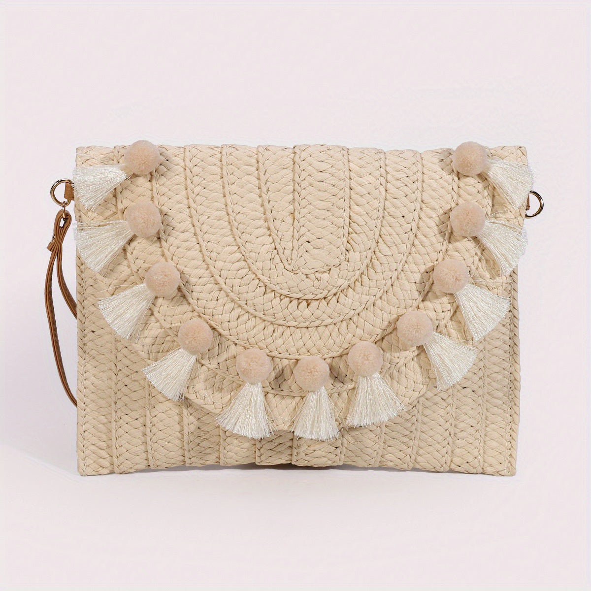 Stylish Woven Straw Envelope Clutch Bag - Summer Beach Travel Accessory with Rattan Wrist Strap, Spacious Interior, and Chic Design - Perfect for Women's Vacation, Travel, and Daily Use