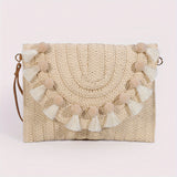 Stylish Woven Straw Envelope Clutch Bag - Summer Beach Travel Accessory with Rattan Wrist Strap, Spacious Interior, and Chic Design - Perfect for Women's Vacation, Travel, and Daily Use