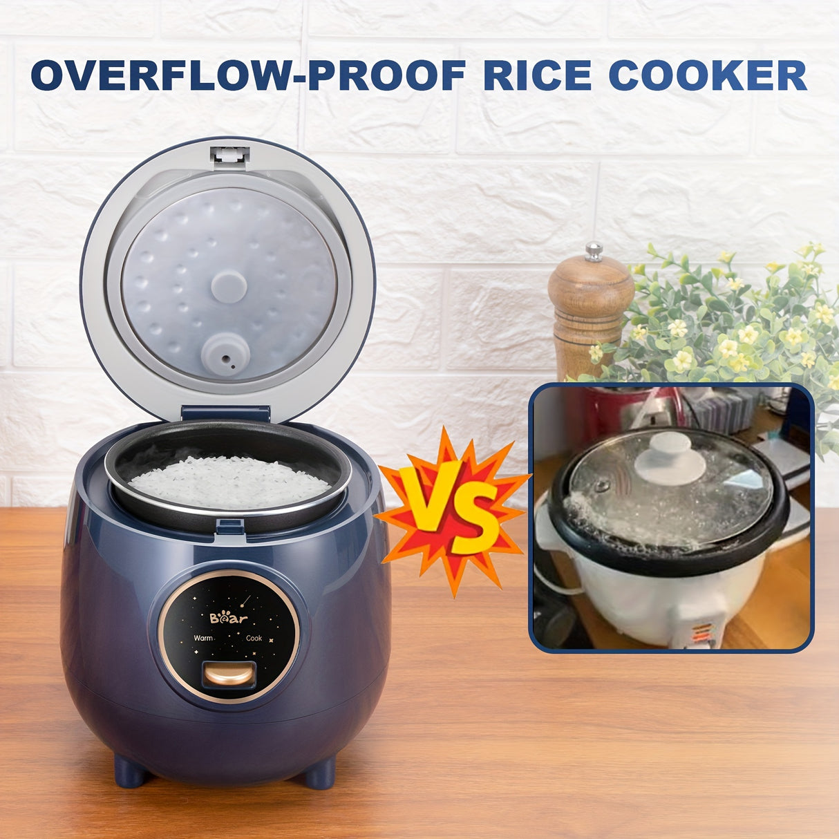 Bear Mini Rice Cooker 2 Cups Uncooked, 40.58oz Portable Non-Stick Small Travel Rice Cooker, BPA Free, One Button To Cook And Keep Warm Function, Blue