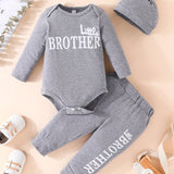 3pcs Baby Boy Long-sleeved Romper + Trousers + Hat, Casual Cotton Set