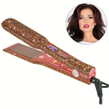 Hair Straightener, Crystal Rhinestone Decor Professional Hair Straightener Flat Iron, 1.7 Inch Titanium Flat Iron Straightening Iron, High Heat 480 °F, Bling Titanium Hair Flat Iron