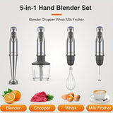 KOIOS Immersion Hand Blender, Stainless Steel Stick Blender with 12-Speed & Turbo Mode 1100W Motor, 5-in-1 Handheld Blender with 600ml Mixing Beaker with Lid, 500ml Chopper, Whisk, Milk Frother
