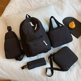 5pcs/set Multi-functional College Bag Set - Solid Color Laptop Backpack with Chest Bag, Handheld Bag, Sling Bag, and Pencil Pouch for Men and Women's Daily Commute