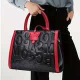 Luxury Genuine Leather Tote Bag, Women's Letter Embossed Handbag, Large Capacity Satchel Purse