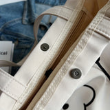 Simple Cartoon Bear Canvas Shoulder Bag, Versatile All-Match Tote Bag With Mini Coin Purse