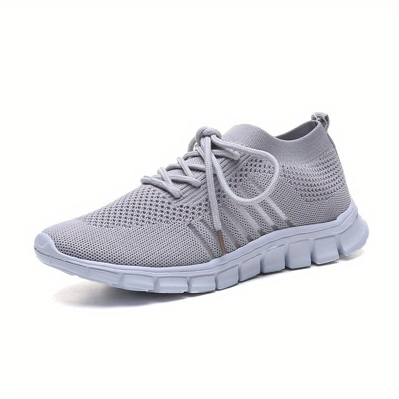 Women's Mesh Breathable Running Shoes, Solid Color Lace Up Front Summer Walking Shoes, Flying Woven Casual Sneakers