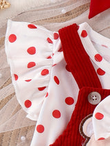 Baby Girl Outfit Summer Lace Short Sleeved + Teddy Bear Strap Skirt +Headknot 3pcs with 0-18Months