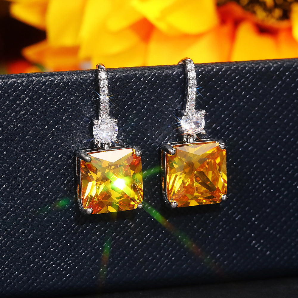 [Citrine Earrings] Exquisite Citrine Dangle Hanging Hook Earrings | for Women Bridal Wedding Jewelry