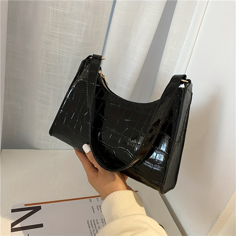 Versatile Solid Color PU Leather Underarm Bag, Stylish Zipper Shoulder Handbag for Everyday Use
