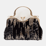 Luxurious Sequins Velvet Evening Clutch Bag - Women's Elegant Handbags for Banquet Wedding Party - Glitter Top Ring, Velvet Fabric, Small Size, Stylish Accessory for Formal Occasions