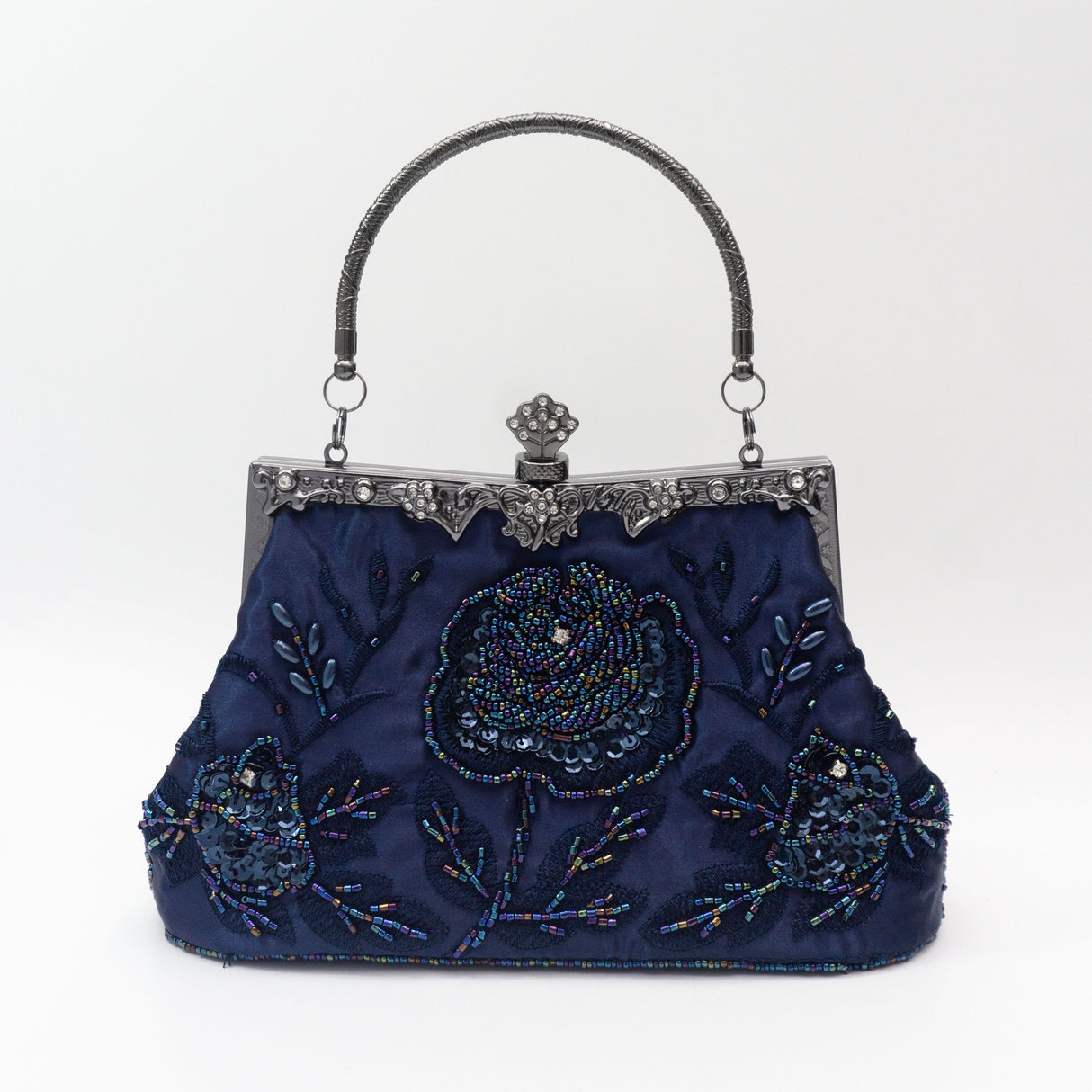 Vintage Floral Embroidered Clutch Handbag, Removable Strap, Buckle Closure, Polyester Lining, Dark Green Champagne Silvery Grey Burgundy Black Grey Golden Blue for Wedding Party