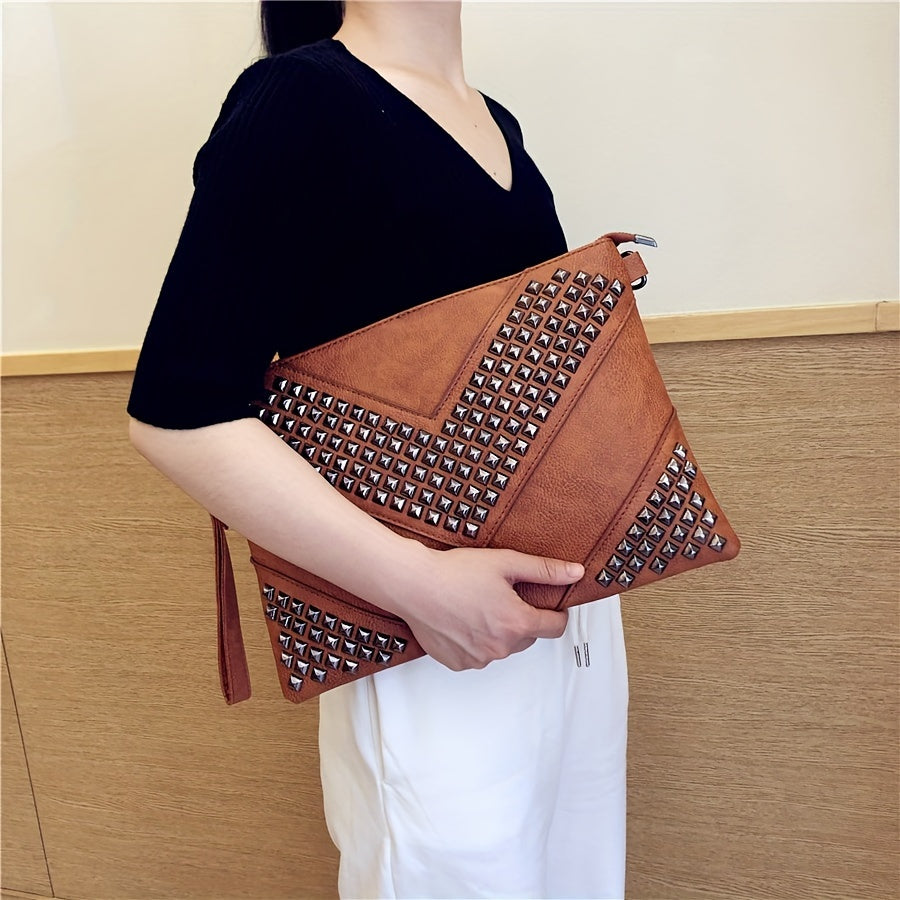 Fashion-Forward Womens Rivet Clutch Bag - Spiky Punk Style Crossbody Envelope Purse - Perfect for Everyday or Night Out Glam