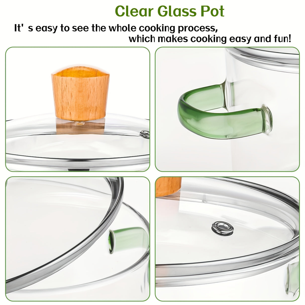 2-Piece Set Glass Cooking Pot With Lid - Transparent Glass, Double Handle - For Cooking Noodles, Pasta, Soup, Milk & More - Suitable for Everyday Cooking - Ideal Gift for Foodies & Home Cooks
