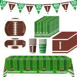 [Football Party Essentials] 60pcs Football Party Supplies Kit - Dinner Plates, Dessert Plates, Napkins, Cups, Banner and Touchdown Tablecloth - Football Birthday Party Gameday Tailgate Party Decorations