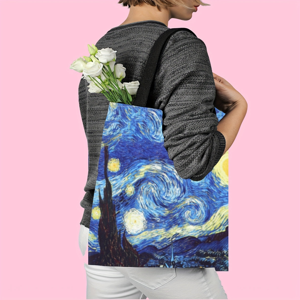 Stylish Retro Canvas Tote Bag - Lightweight and Versatile Shopper for Women, Perfect for Everyday Use