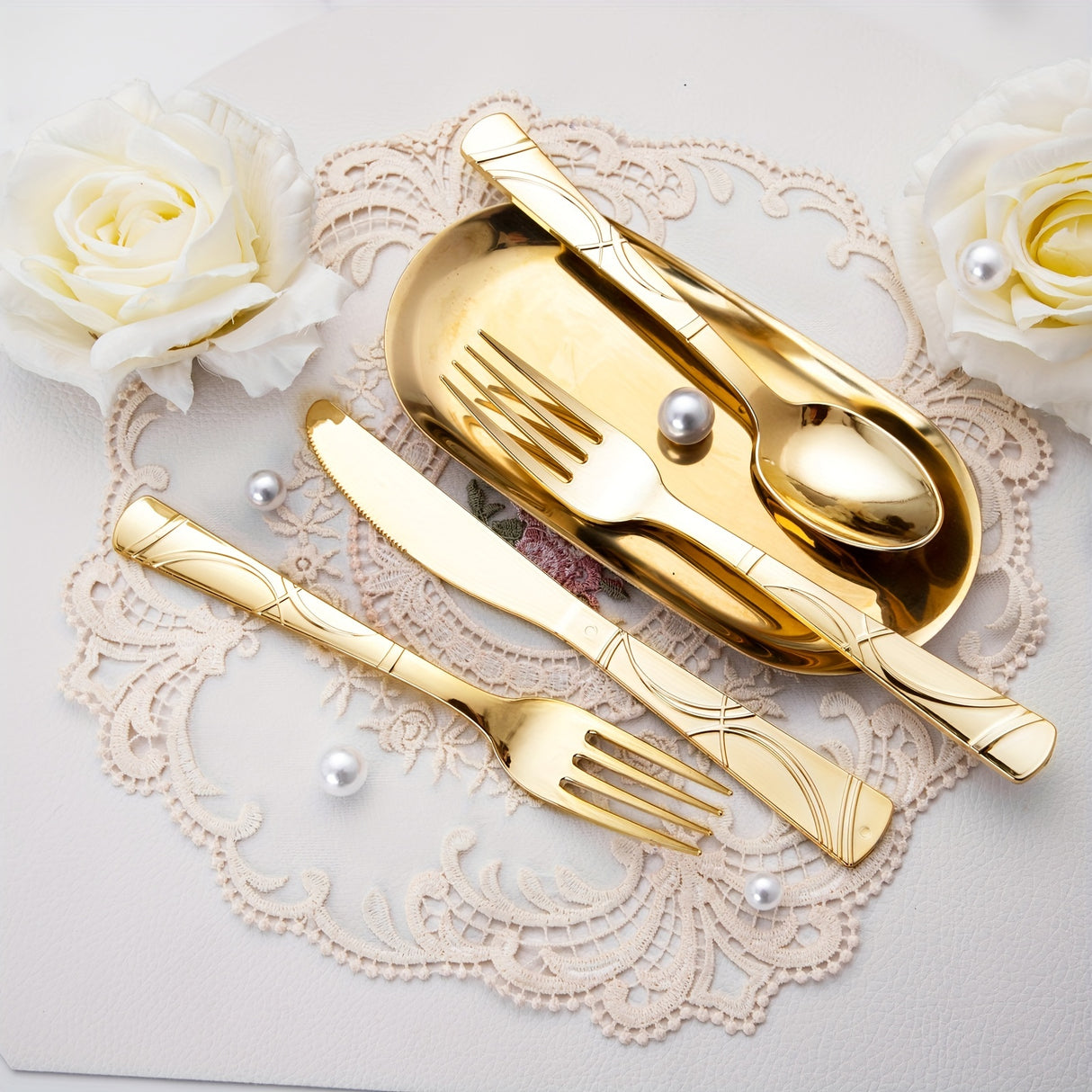 75 Pcs Golden Silverware - Golden Cutlery Set - Disposable Flatware Dinnerware Includes 25 Golden Forks, 25 Golden Spoons, 25 Golden Knives Utensils For Party, Birthday, Wedding, Reuse After Washing Hands