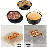 11pcs/set 8 Inch Air Fryer Accessories, Compatible Fits For Universal 3.7QT - 6.8QT Deep Air Fryer, BPA Free, Dishwasher Safe, Nonstick Coating, With Recipes Cookbook