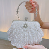 Shiny Event Clutch Bag, Buckle Metal Chain Handbag, Floral Handle Party Bag For Wedding