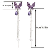 Chic Purple Butterfly Pearl Tassel Earrings - Whimsical Animal Pattern, Japanese & Korean Style, Versatile for All Occasions