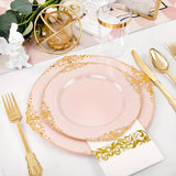 350PCS Pink and Golden Plastic Plates - Pink Plastic Dinnerware Sets for 50 Guests - 100 Pink Disposable Plates, 150 Golden Plastic Silverware, 50 Cups, 50 Napkins for Wedding & Mother's Day