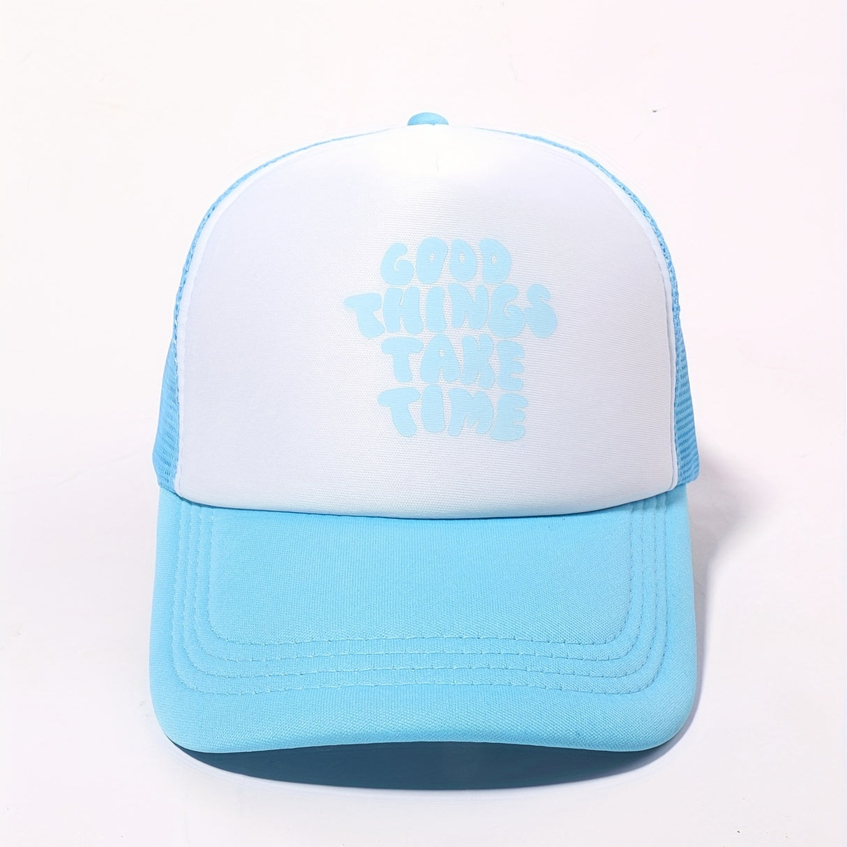 Printed Mesh Trucker Hat Good Things Take Time Color Block Baseball Cap Unisex Simple Breathable Dad Hats For Women Men
