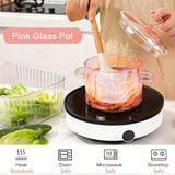 50.72oz High Borosilicate Glass Cooking Pot with Lid and Handles, Suitable for Stove Cooking, Clear and Semi-Transparent Pink