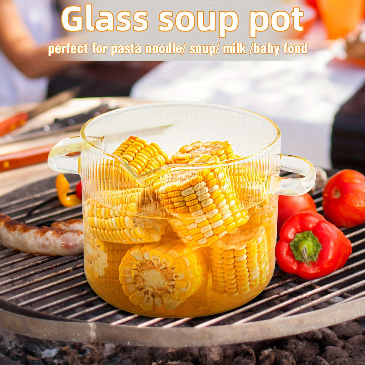 1pc, Glass Soup Pot, Glass Cooking Pot With Lid, 2.3L (78oz) Heat Resistant Borosilicate Glass Cookware, Stovetop Pot Set, Paella Pan Simmer Pot With Cover Safe For Soup, Milk