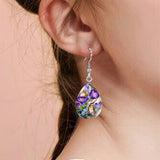 Elegant Sunflower & Hummingbird Water Drop Earrings - Stainless Steel Posts, Glass Material, Perfect for Casual Attire, Pair, Elegant Style
