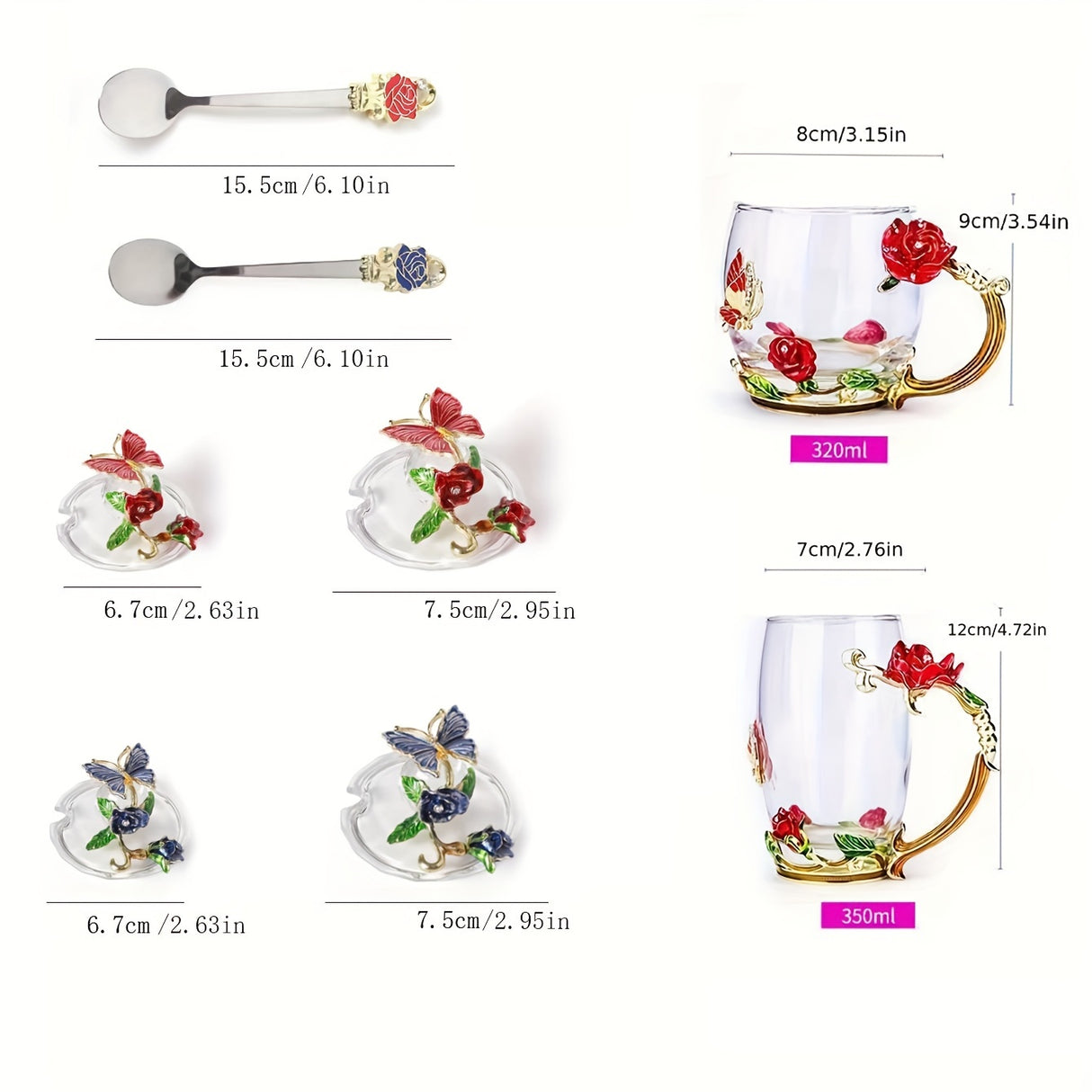 1pc, Exquisite Rose Enamel Butterfly Tea Cup - Heat Resistant, Clear Glass, Painted Flower Design, Elegant Coffee Mug, Tumbler, Ideal Breakfast Drinking Glass, Perfect Gift for Tea Lovers