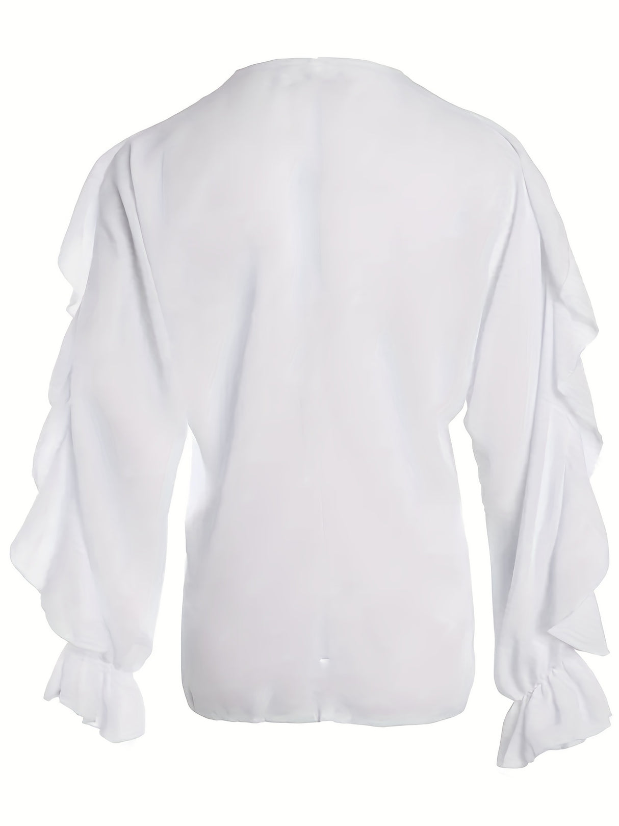 Flirty Ruffle Trim Blouse - Solid Color with Classy Button Front, Flowy Long Sleeves - Feminine Casual Top for Women