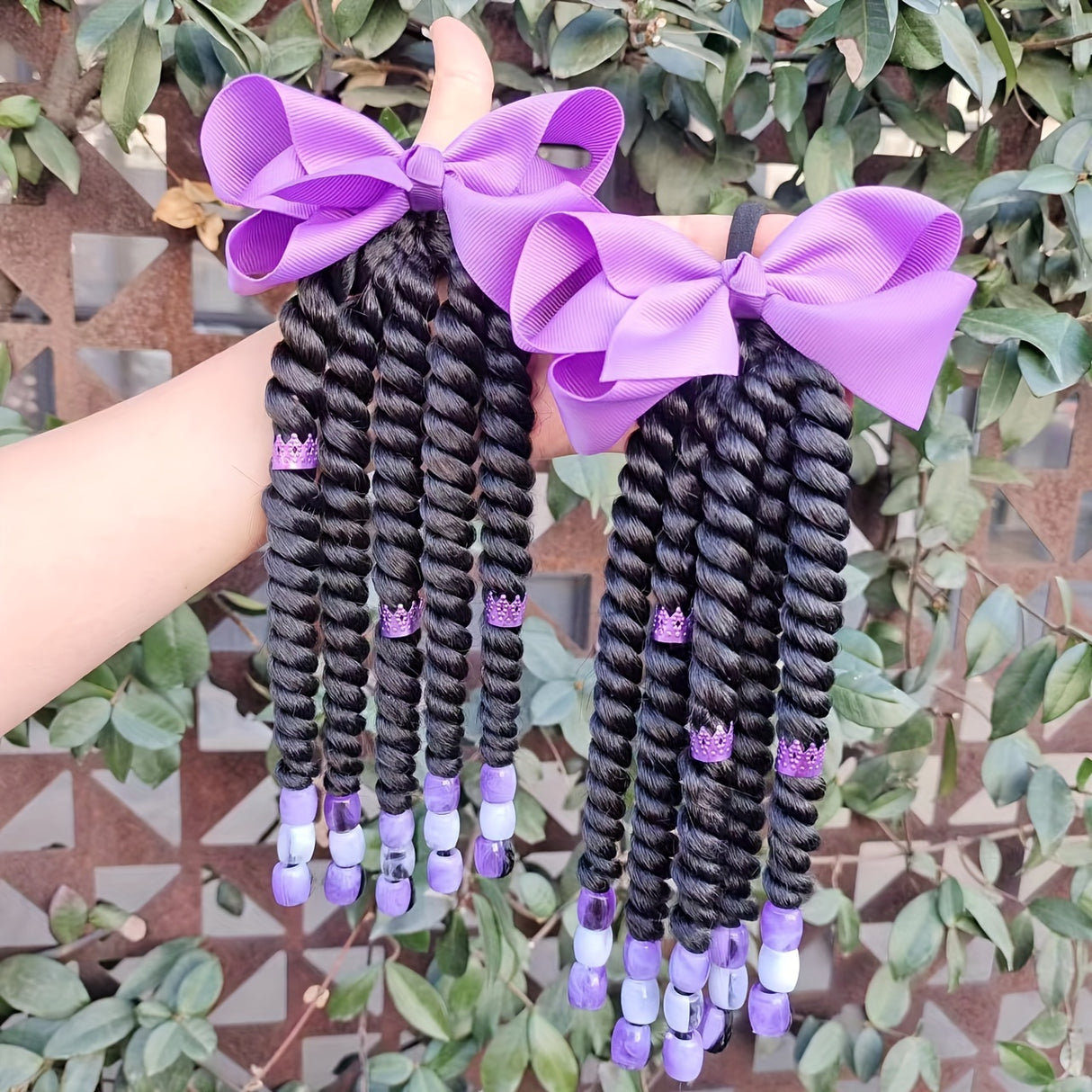 2pcs Delicate Braided Ponytail Hair Extensions - Exquisite Beads Decorations, Twist Dreadlocks Design, Stylish Ponytails, Adorable Hair Bows - Perfect for Girls and Young Women, Ideal for Casual Daily Wear, Leisure Activities