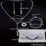 Elegant Bridal Jewelry Set - European & American Style, Simple Design Necklace, Earrings, Ring & Bracelet with Evening Clutch Bag - Perfect for Wedding/Formal Events Gifts For Eid