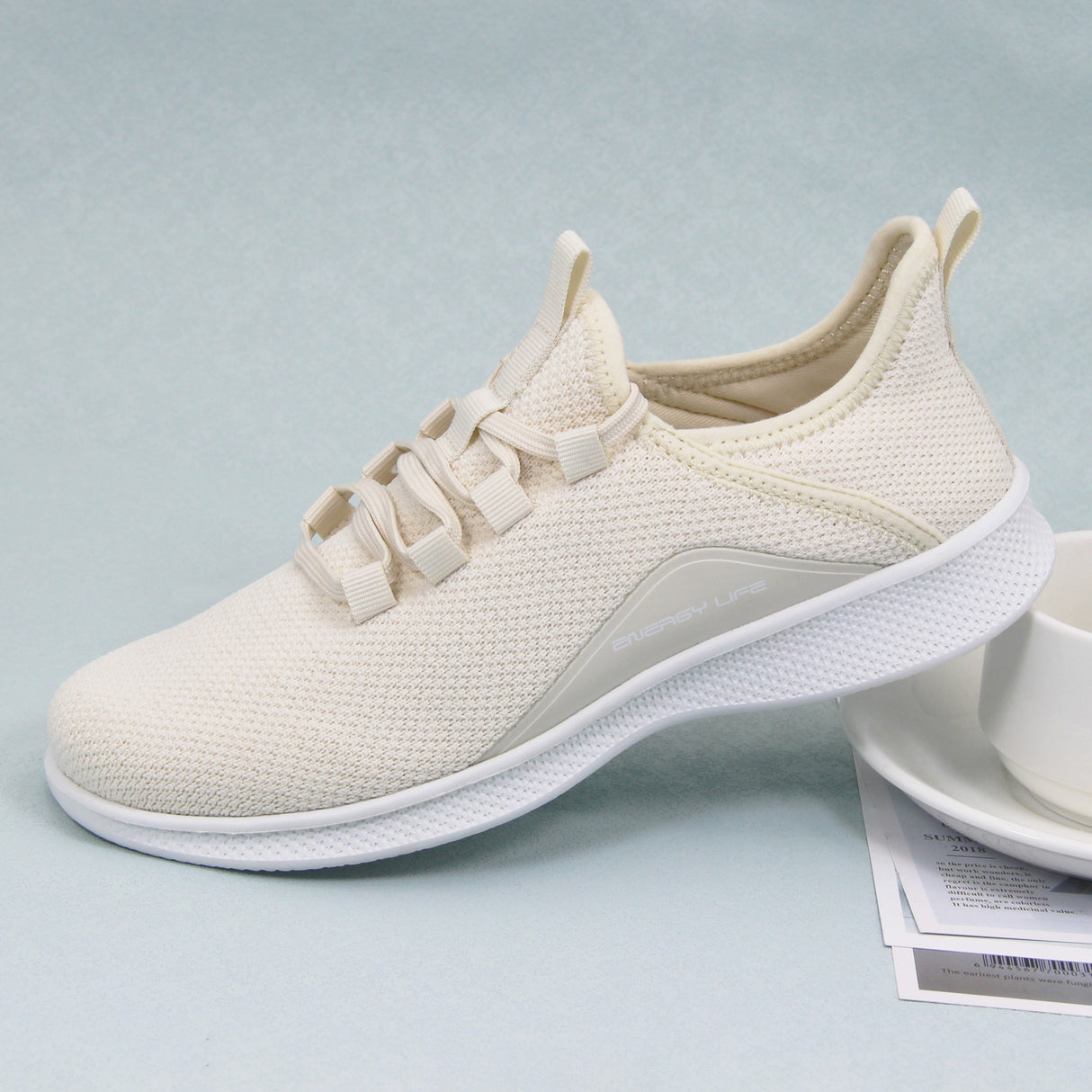 Women's Casual Slip-on Sneakers, Lightweight Lace Up Running Shoes, Knitted Low Top Sneakers