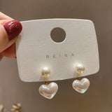 Heart Pearl Decor Stud Earrings For Women, Simple Heart Pearl Drop Earrings, Jewelry Accessories