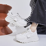Women's Simple Pure Color Thick Bottom Running Shoes, Soft Comfortable Lace Up Sneakers, Versatile Non-slip Sports Shoes
