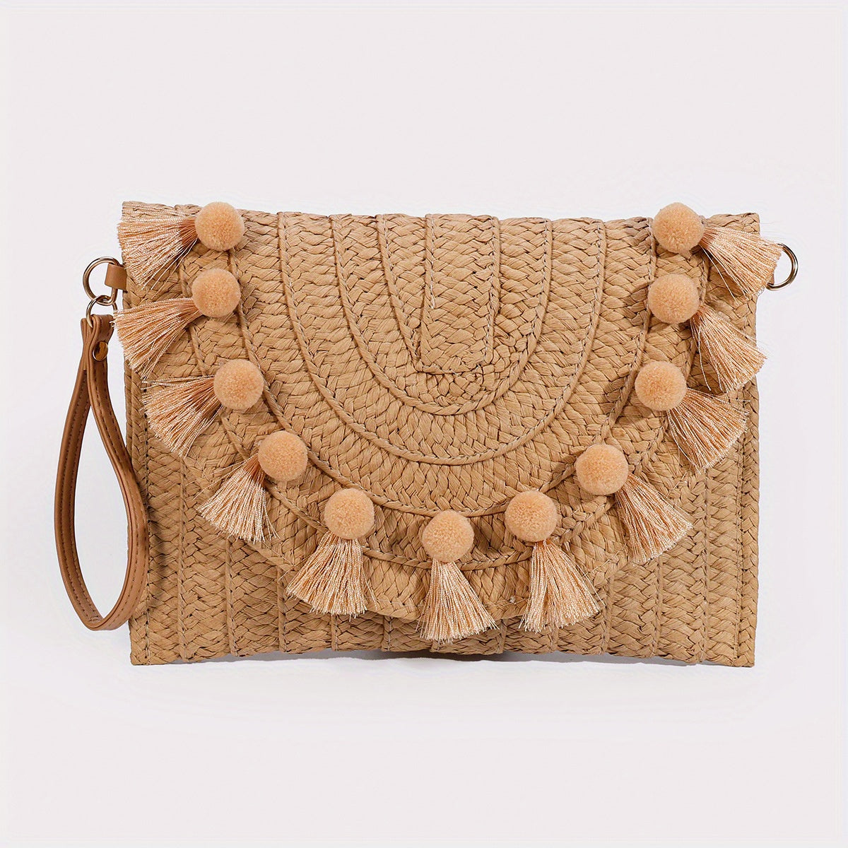 Stylish Woven Straw Envelope Clutch Bag - Summer Beach Travel Accessory with Rattan Wrist Strap, Spacious Interior, and Chic Design - Perfect for Women's Vacation, Travel, and Daily Use