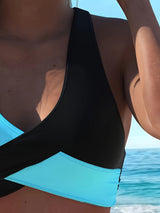 [Color Blocked Bikini] Two-piece Color Blocked Bikini Swimsuit - New European And American Cross Split Swimsuit For Women