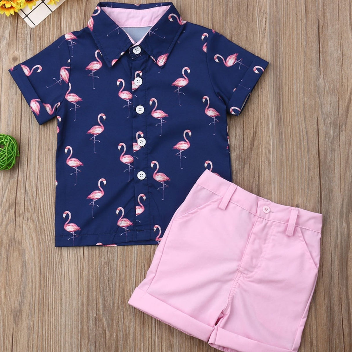 Youngsters Youngsters Boys Clothes Set, Summer Youngsters Flamingo Print Shirt Top+Solid Shorts, Perfect for Outdoor