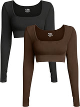 Women'S High-Intensity Yoga & Fitness Long Sleeve Crop Tops - Slimming, Stretchy, Four Seasons, Versatile Wear (2pcs Set), High-Waisted Design, Breathable Fabric, No Belt, Stretchy Fabric, Crop Top, Solid Color