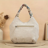 Bohemian Style Handmade Flower Tote Bag, Foldable, Zipper Closure, Fixed Shoulder Strap, with Wristlet, for Vacation