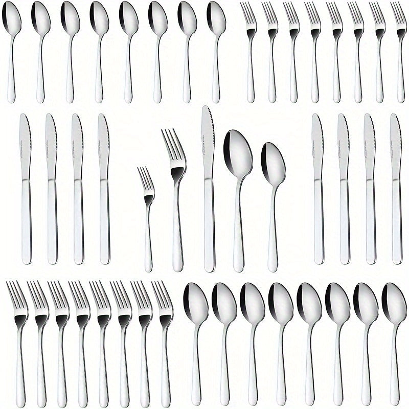 40/60pcs Stainless Steel Silverware Set, Western Food Utensils, Dinner, Supplies Including Knives, Forks, Spoons, Restaurants, Hotels, Family Birthday, Wedding, Outdoor Events, Independence Day, Christmas Party Gifts, Can Be