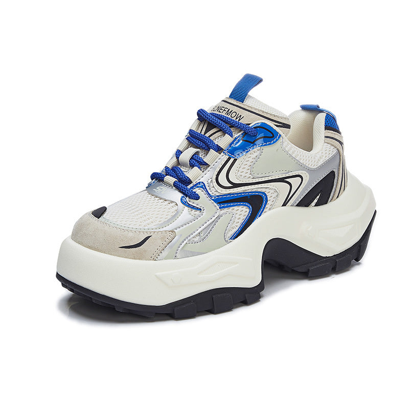 Women's Fashion Trendy Thick Bottom Running Shoes, Versatile Breathable Lace Up Chunky Sneakers