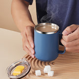 Ins Style Simple Office Water Cup with Lid and Handle Stainless Steel Afternoon Tea Coffee Mug